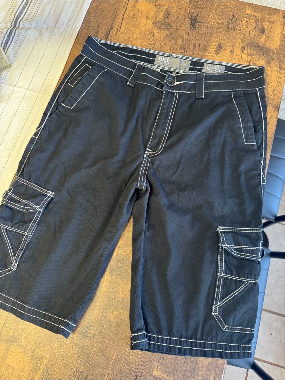 BKE Black Cargo Shorts with White Contrast Stitching